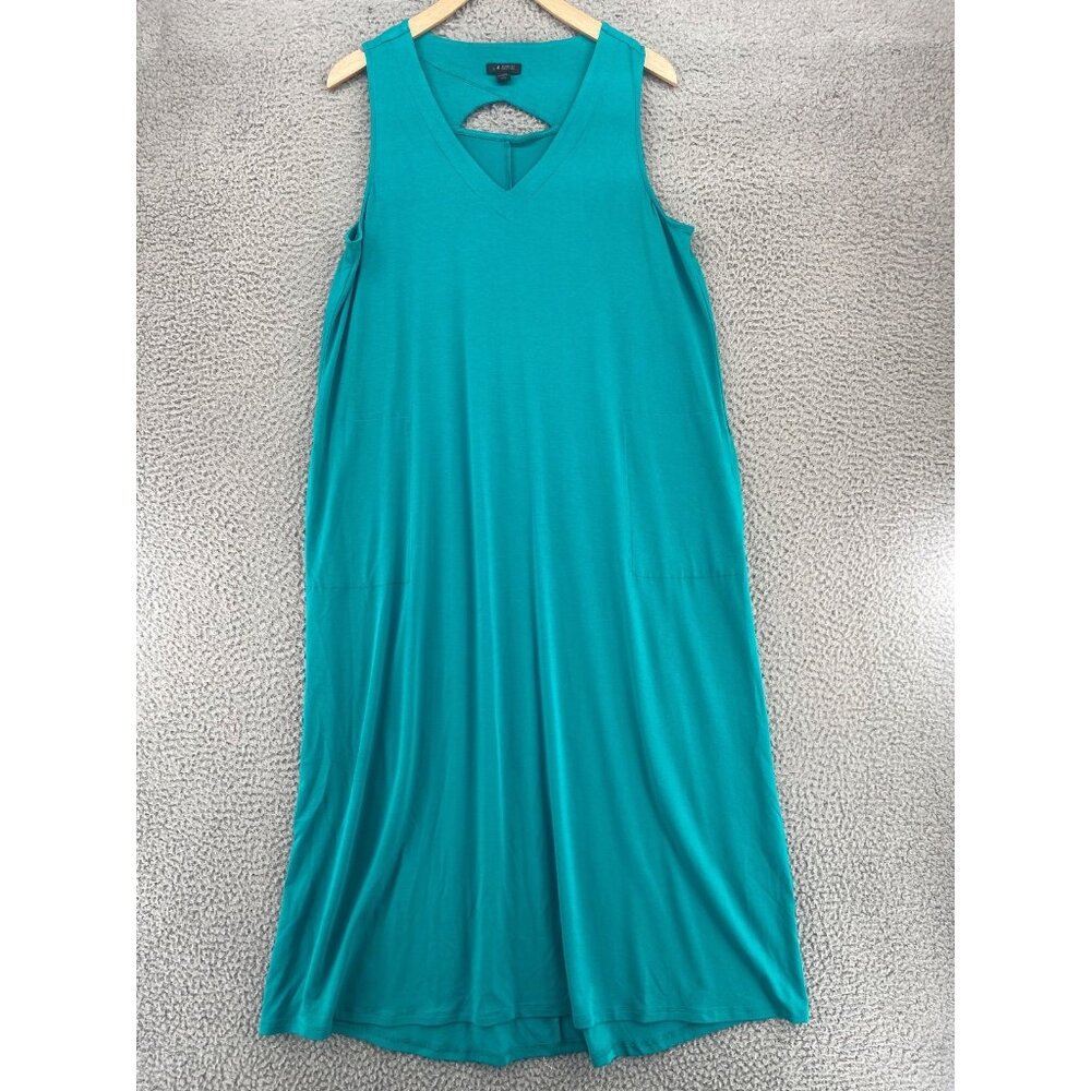 J Jill Dress Womens Medium Petite Green Wearever Tank V Neck Cut Out Pocket Midi